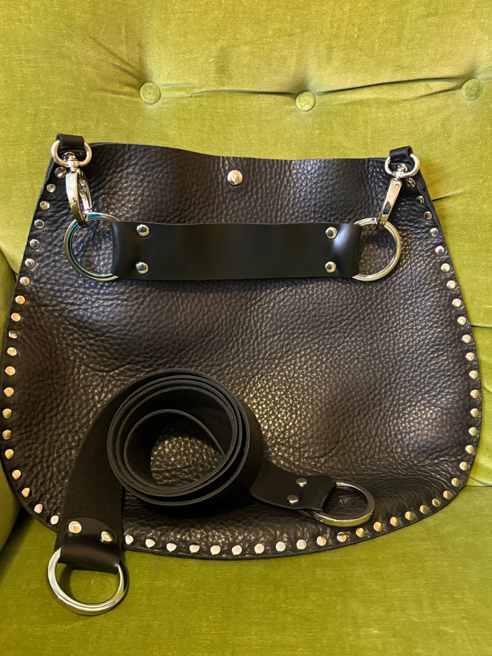 Handmade Rebellion Black Leather Studded Crossbody with 2 Strap Options